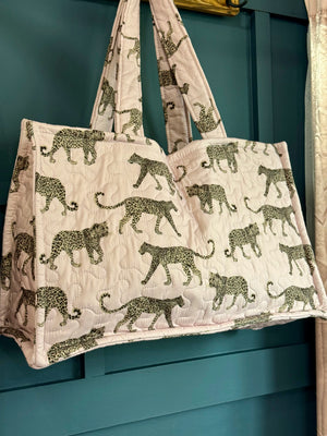 Ida Mae Leilani Leopard Rose Quilted Tote Bag