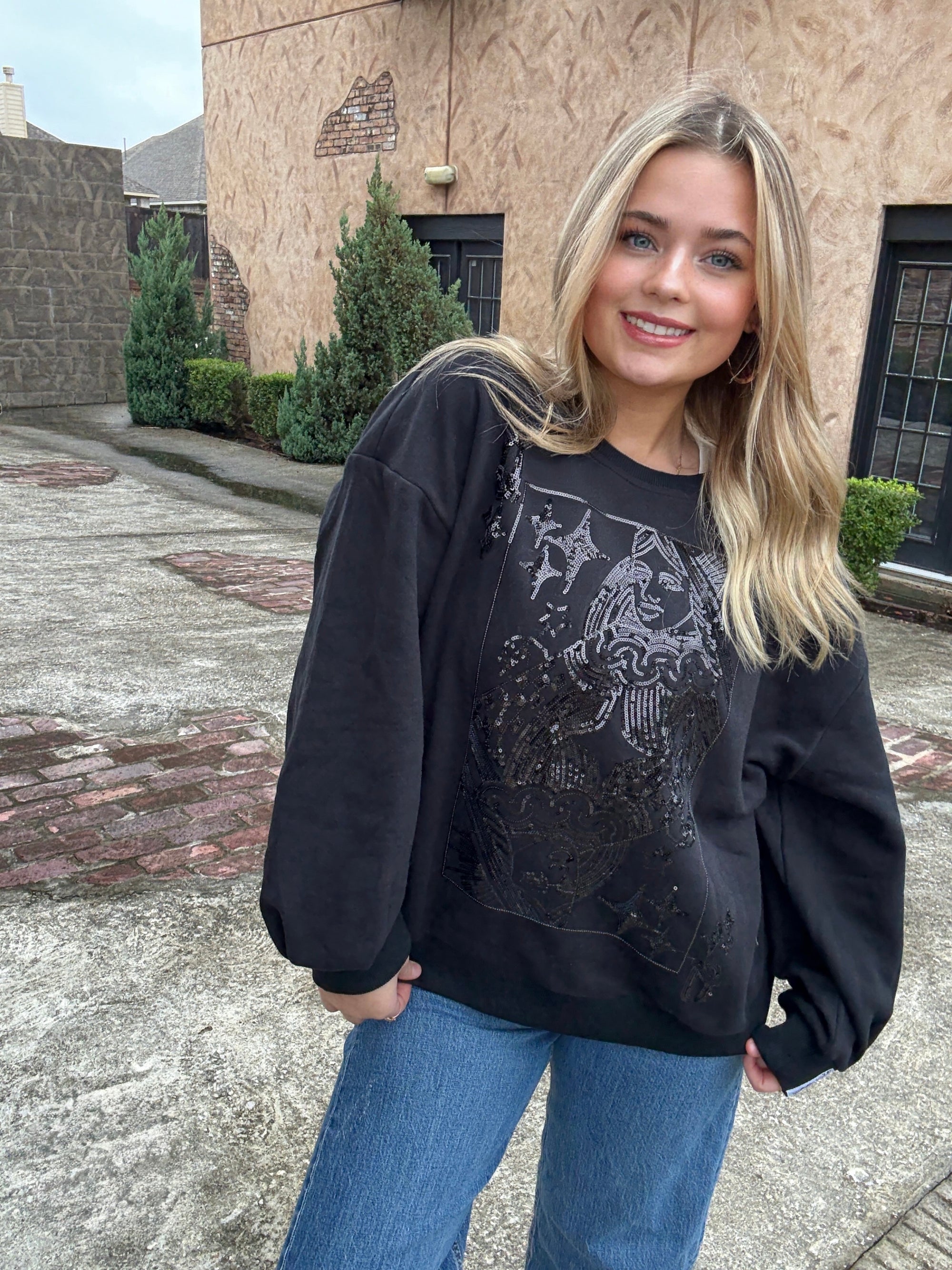 Queen of Sparkles Black Tonal Queen Card Sweatshirt