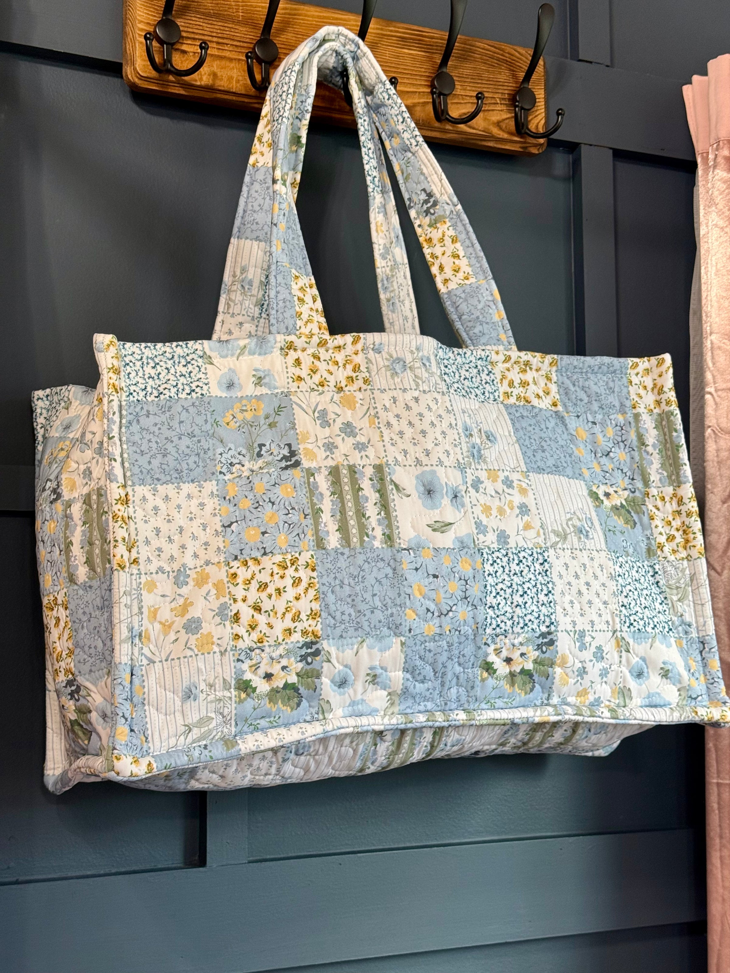 Ida Mae Scarlette Patchwork Blue Quilted Tote Bag