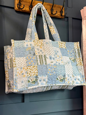 Ida Mae Scarlette Patchwork Blue Quilted Tote Bag