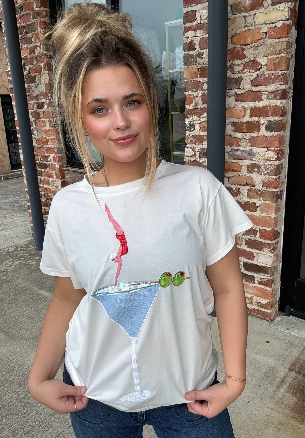 Queen of Sparkles White Diver on the Martini Tee
