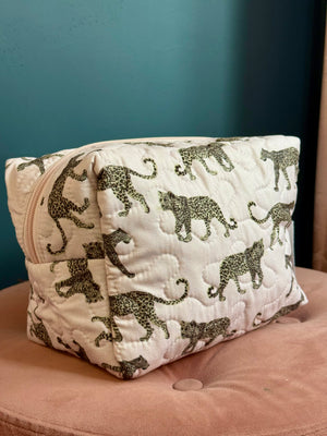 Ida Mae Leilani Leopard Rose Quilted Makeup Bag