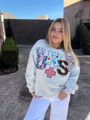 Queen of Sparkles Grey 'Nurse' Multi Fabric Sweatshirt