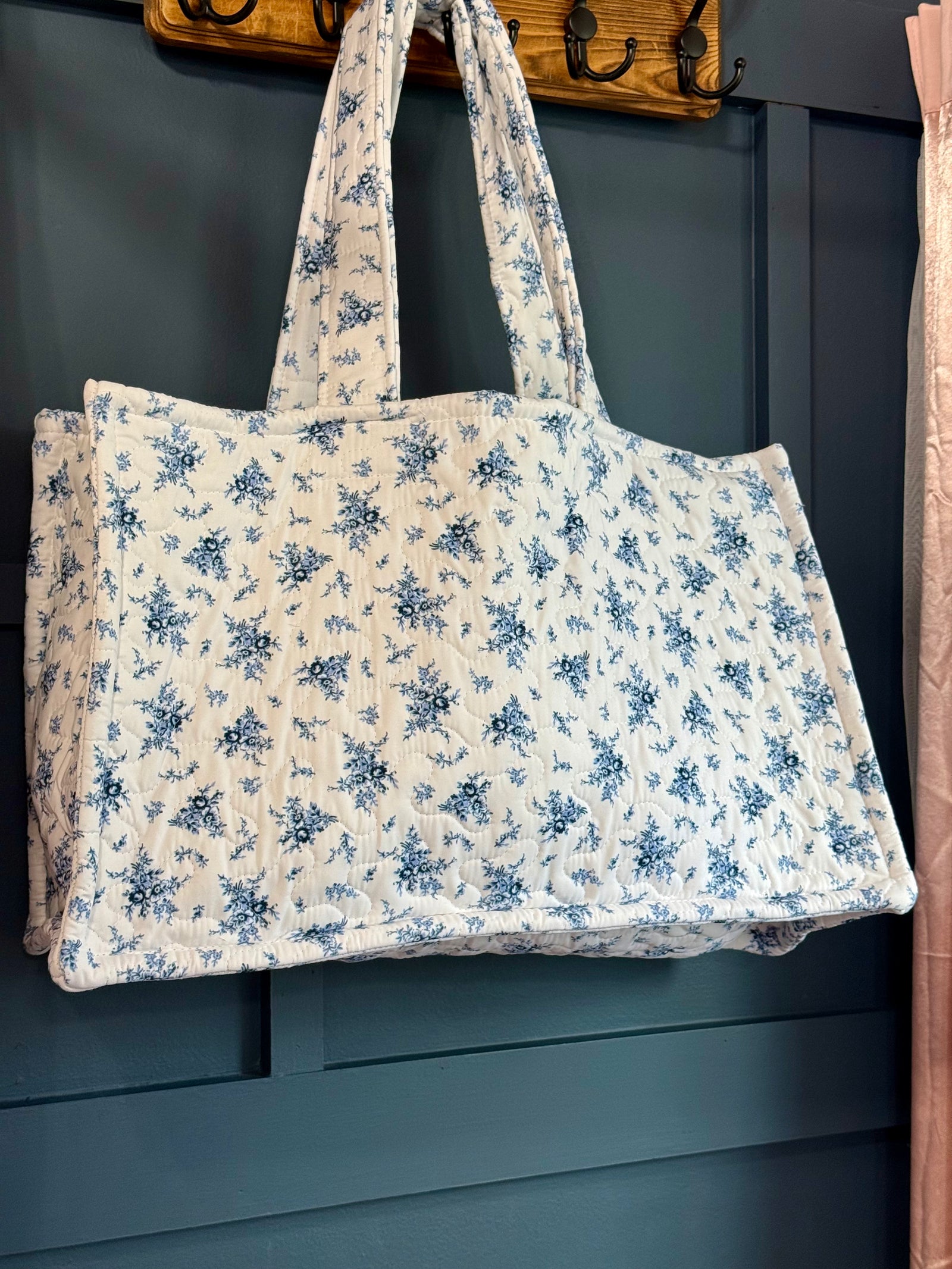 Ida Mae Picnic Floral Navy Quilted Tote Bag