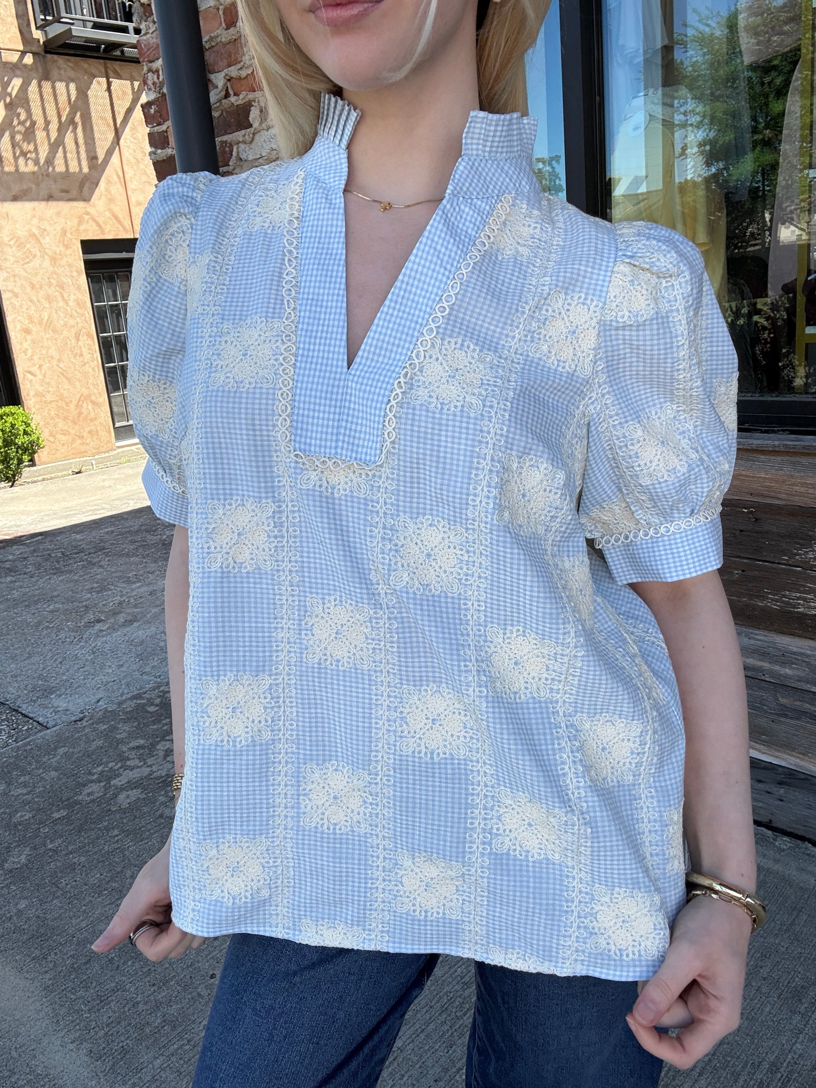 Powder Gingham Blouse