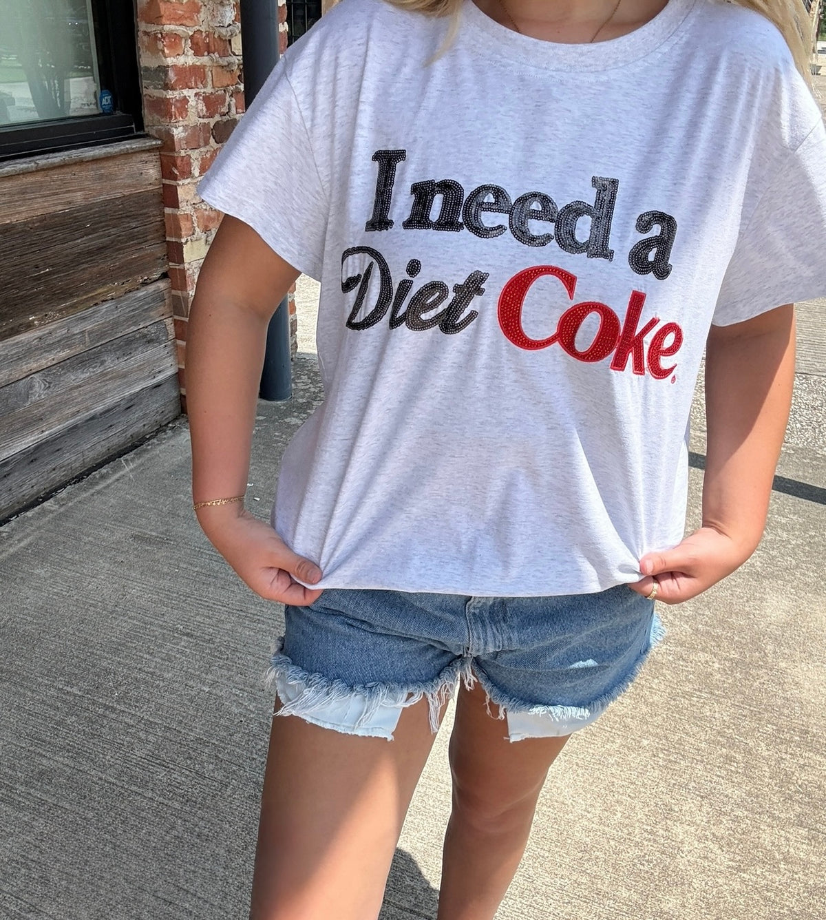 Queen of Sparkles Licensed Grey 'I Need A Diet Coke' Tee