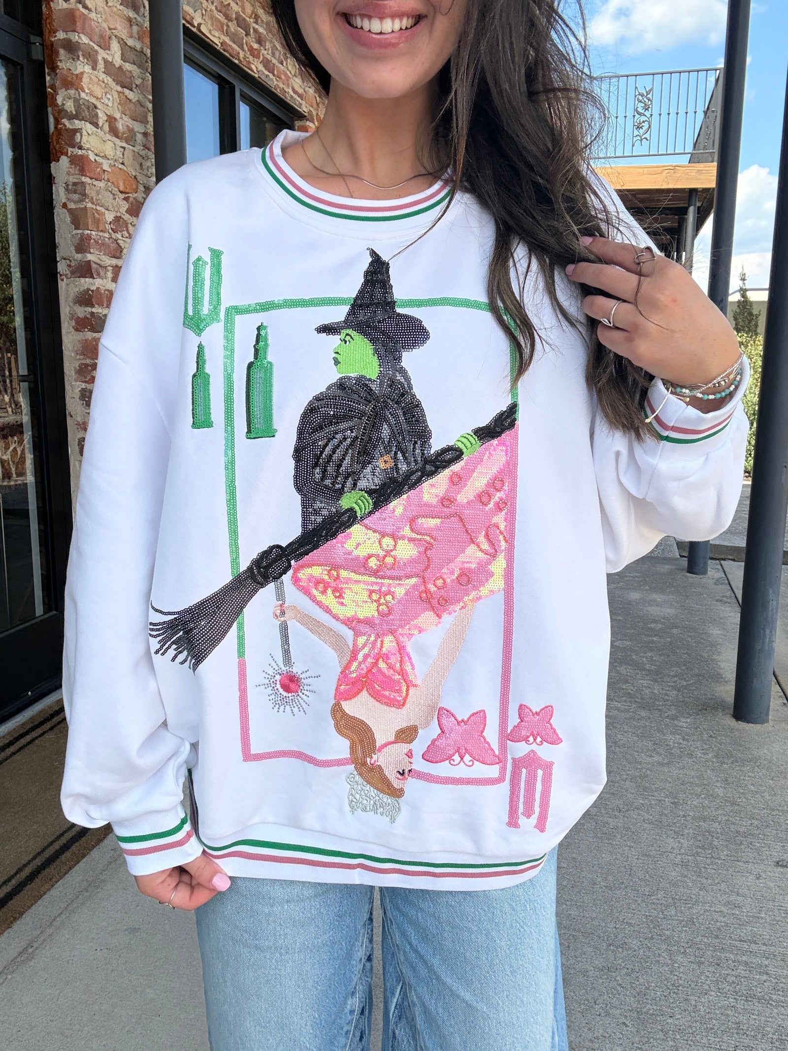 Queen of Sparkles Licensed Elphaba & Glinda Card Sweatshirt