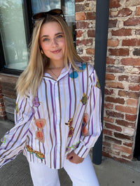 Queen of Sparkles Multi Stripe Sunglasses Cotton Button Up Top