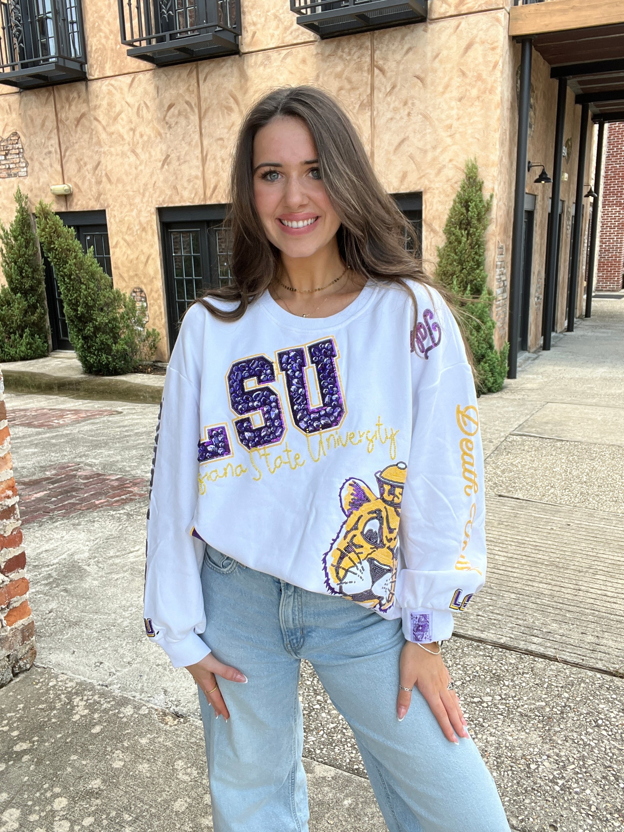 Queen of Sparkles Licensed LSU Big Icons Scattered Sweatshirt
