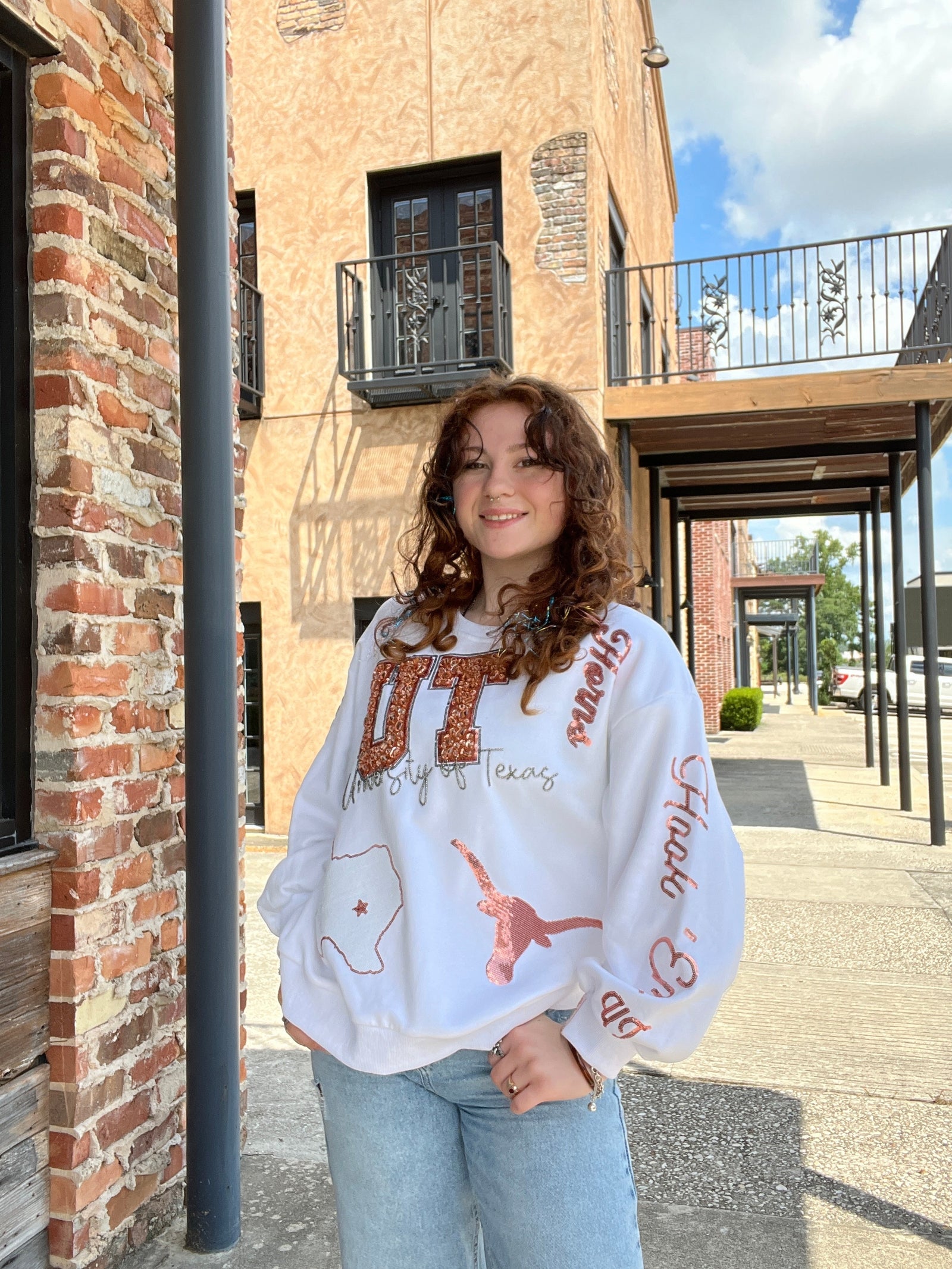 Queen of Sparkles Licensed Texas Big Icons Scattered All Over Sweatshirt