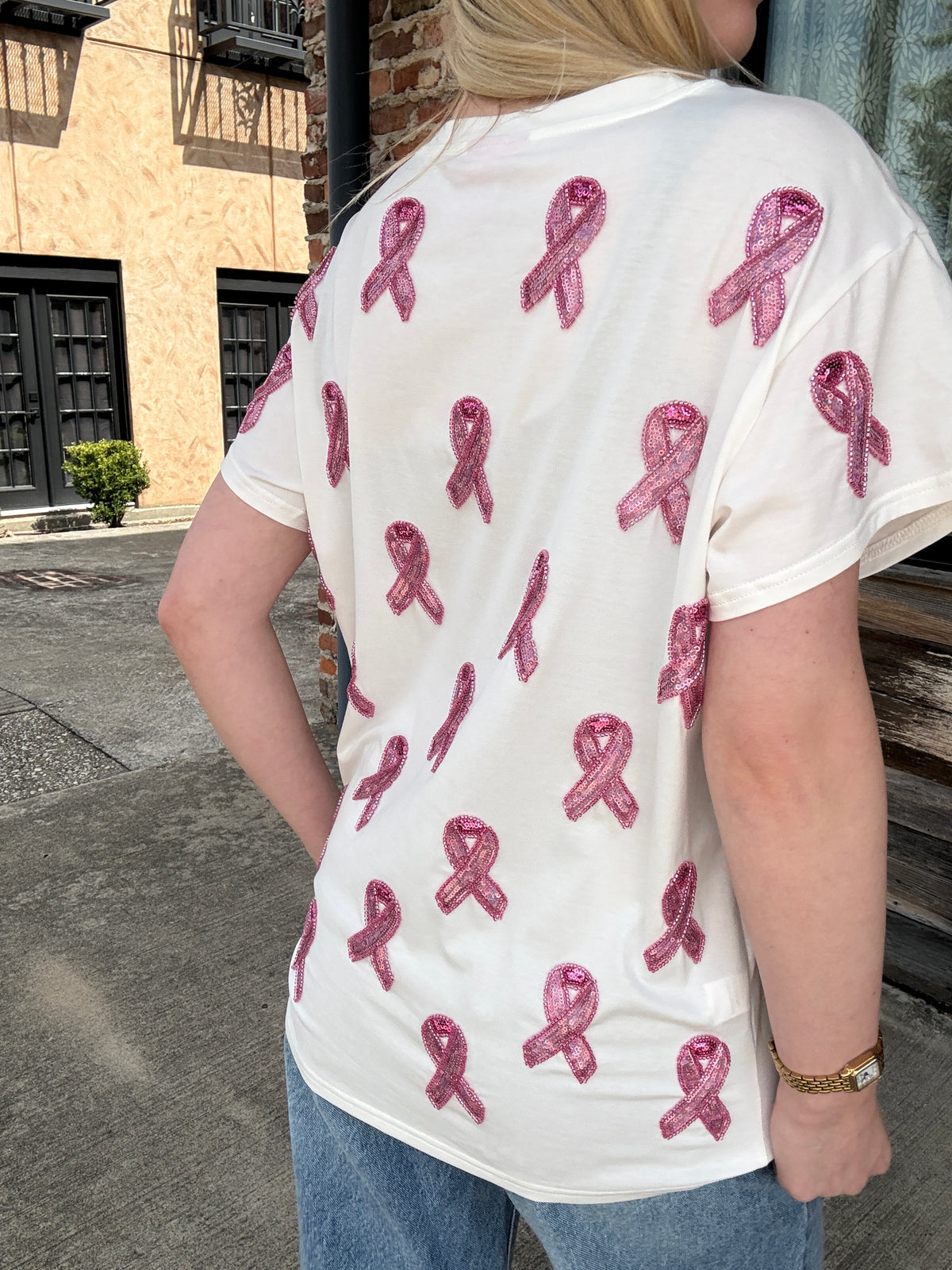 Queen of Sparkles Breast Cancer Ribbon QOS Card Tee