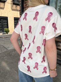 Queen of Sparkles Breast Cancer Ribbon QOS Card Tee