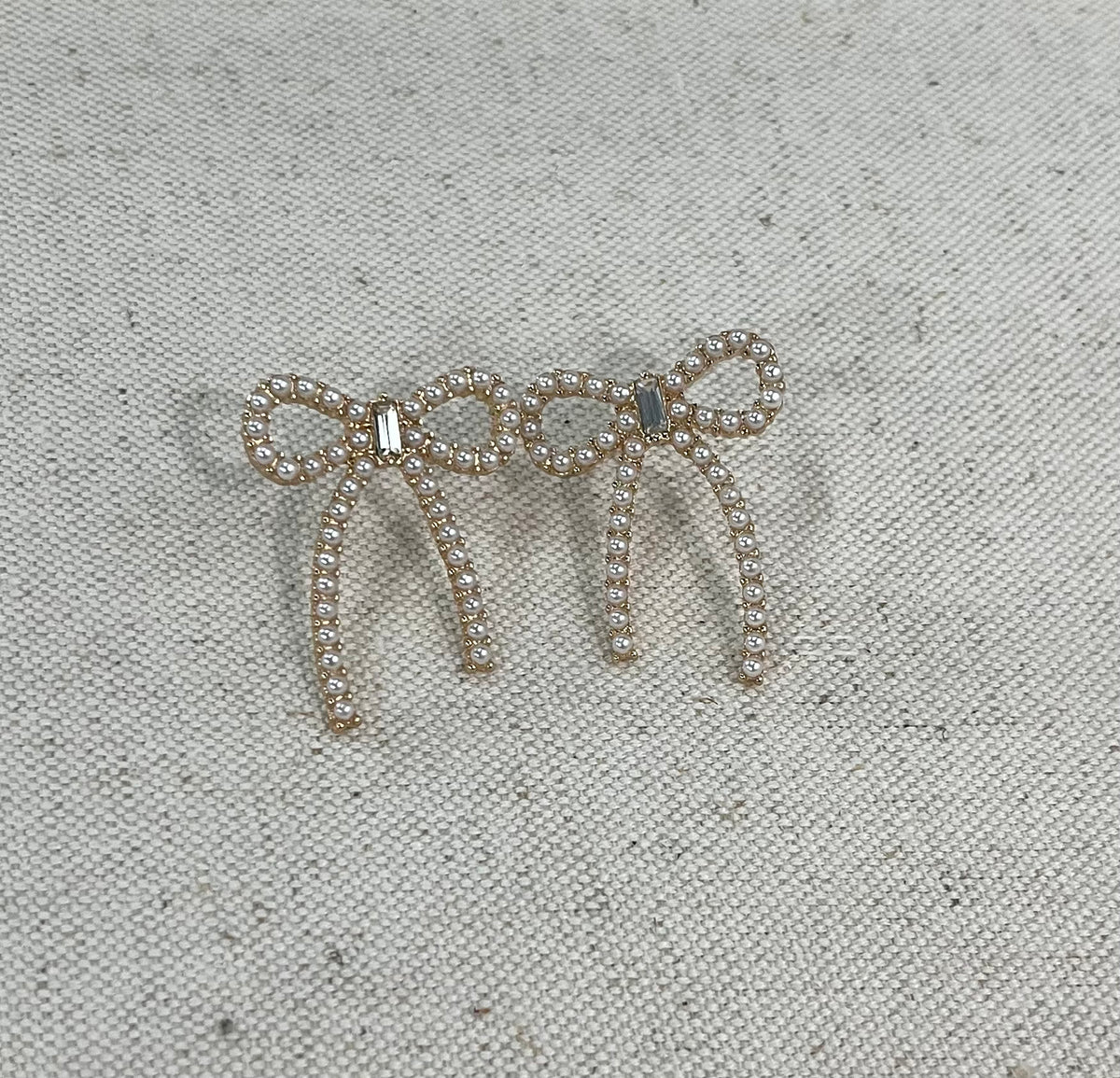 Pearl & Rhinestone Bow Earrings