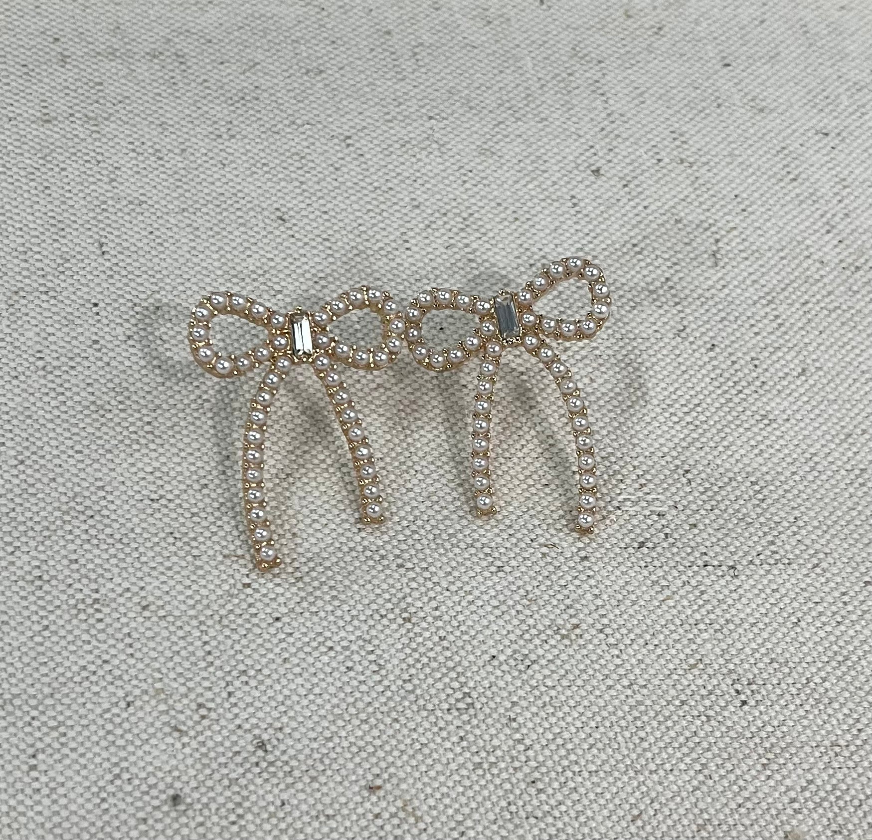 Pearl & Rhinestone Bow Earrings