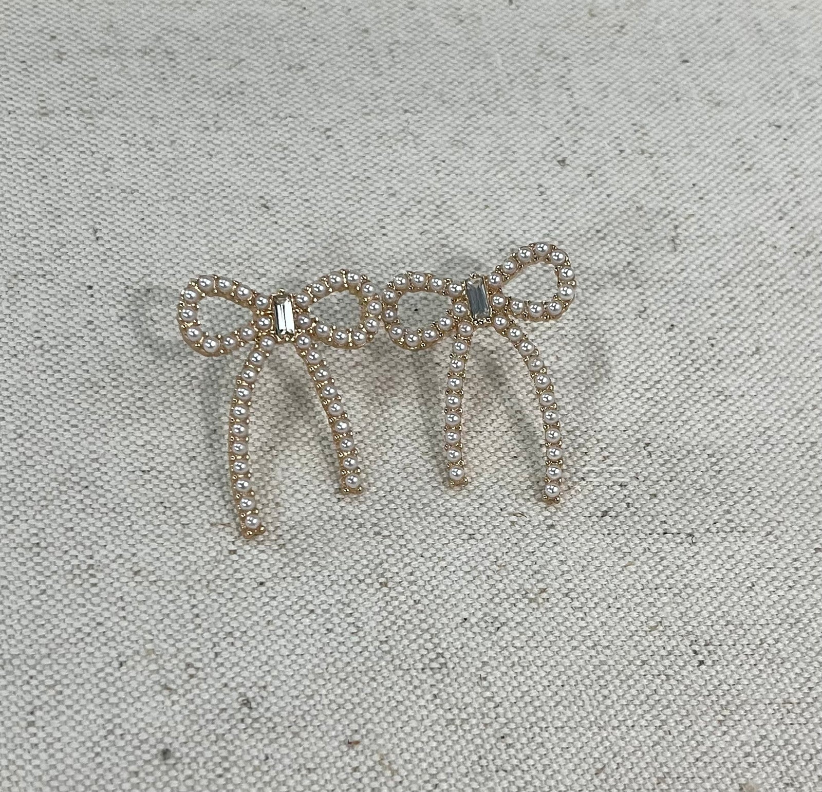 Pearl & Rhinestone Bow Earrings