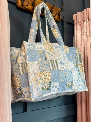 Ida Mae Scarlette Patchwork Blue Quilted Tote Bag