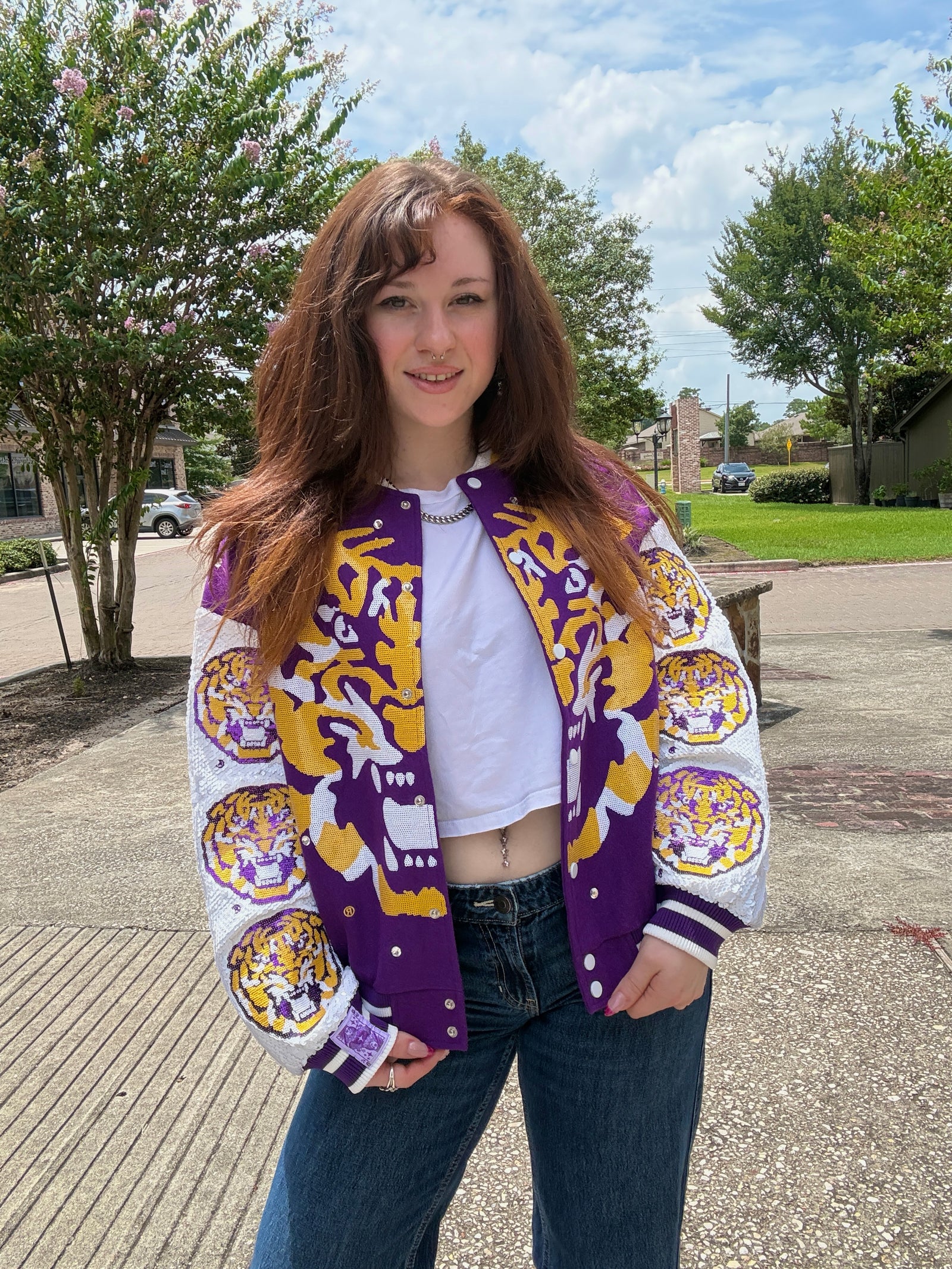 Queen of Sparkles Licensed LSU Bomber Jacket