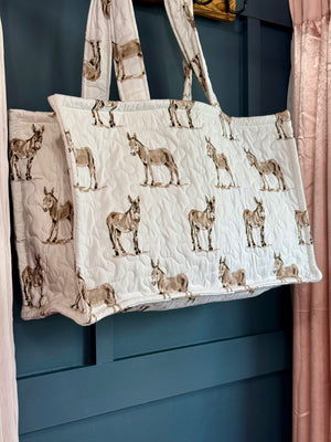 Ida Mae Donkey Icon Brown Quilted Tote Bag