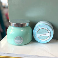Volcano Aqua Printed Travel Tin Candle, 8.5 oz