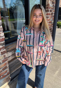 Queen of Sparkles Light Pink Stripe Multi Sea Creature Cotton Top