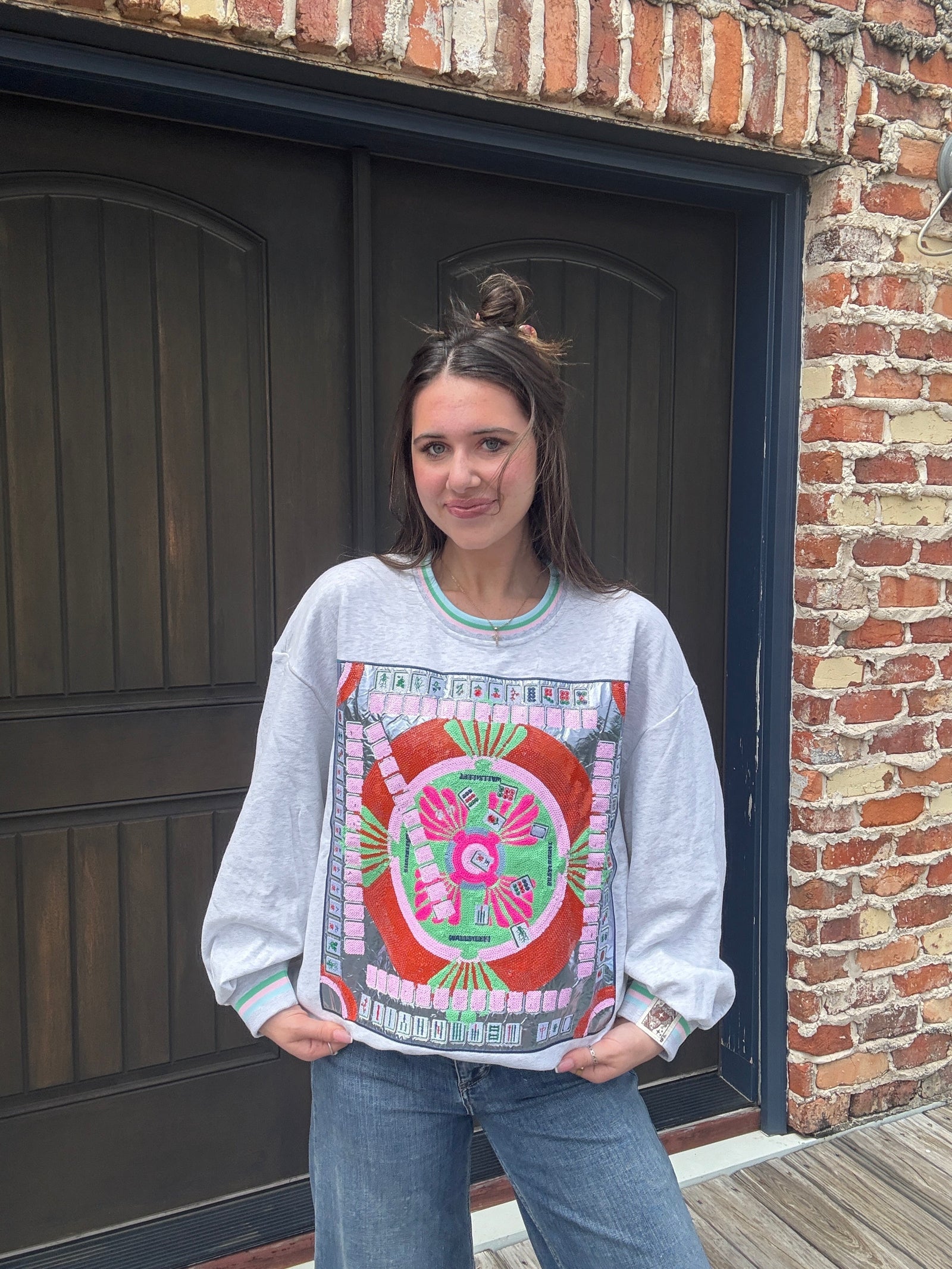Queen of Sparkles Grey Multi Mahjong Table Sweatshirt
