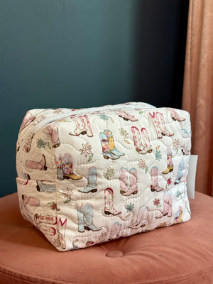 Ida Mae Pastel Boot Quilted Makeup Bag