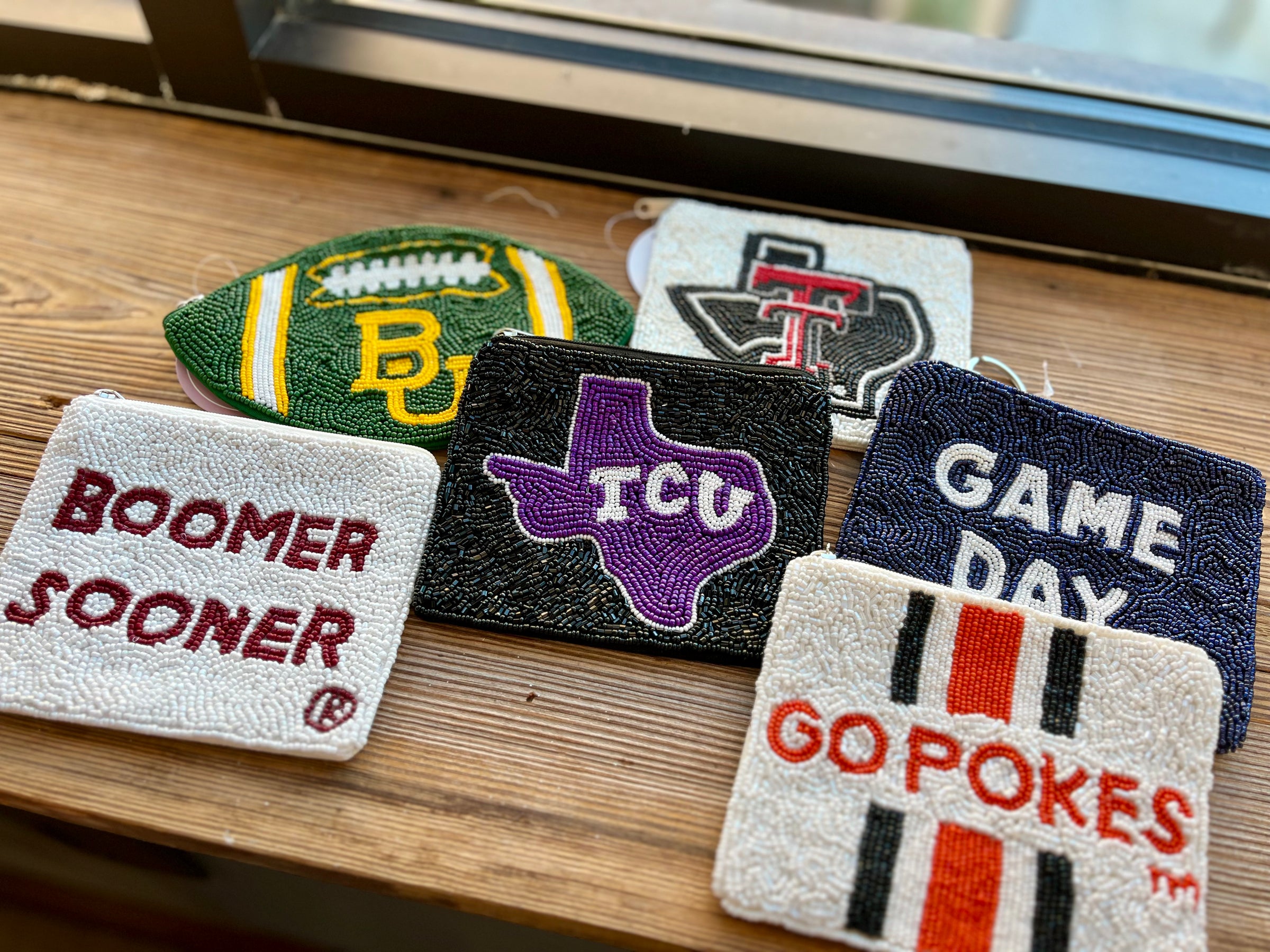 Baylor Beaded Football Pouch