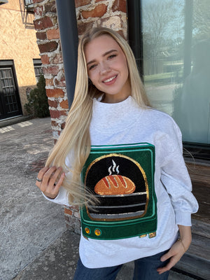 Queen of Sparkles Grey Bun in the Oven Mock Neck Sweatshirt