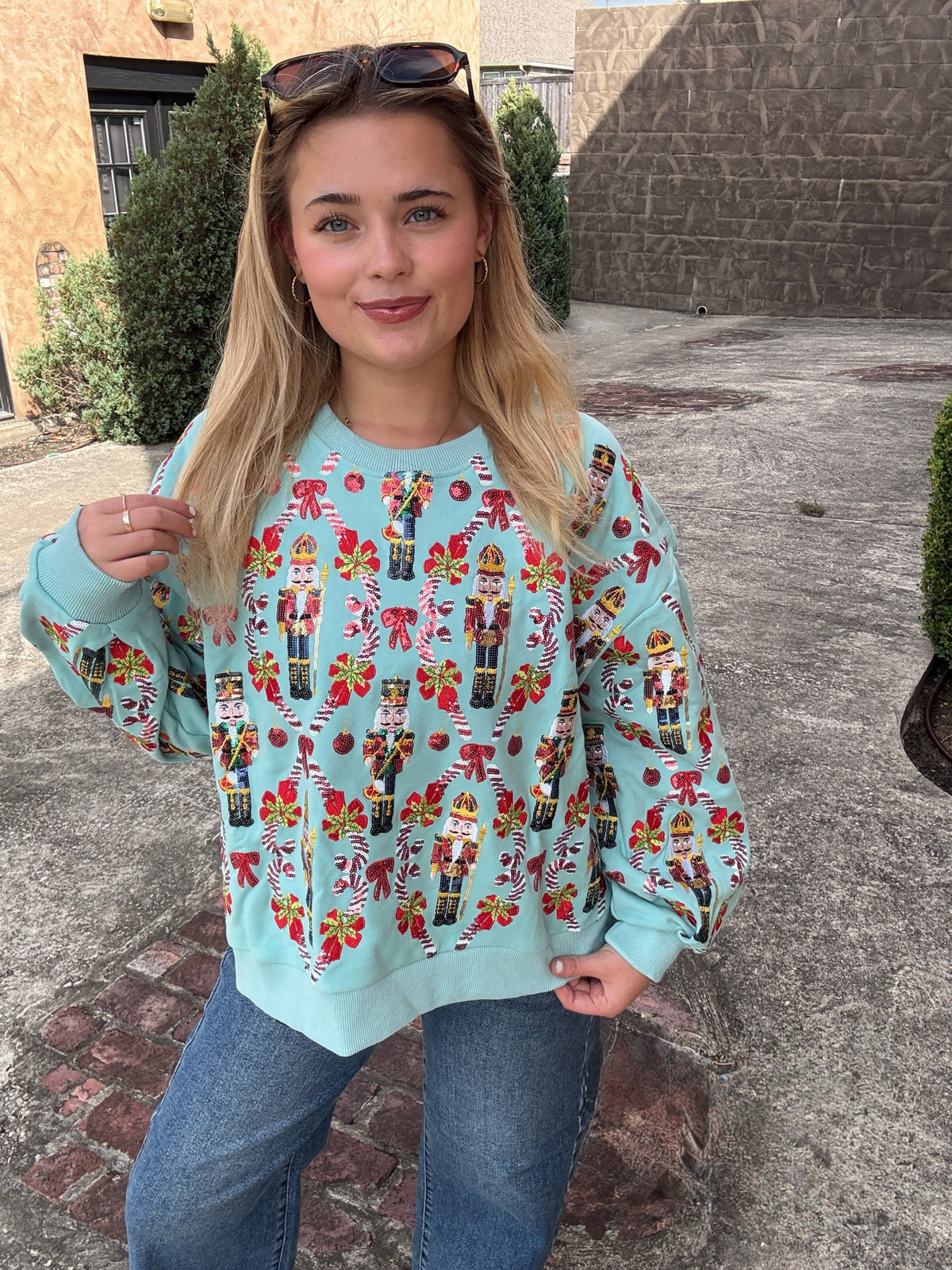 Queen of Sparkles Aqua Gingerbread & Candy Cane Sweatshirt