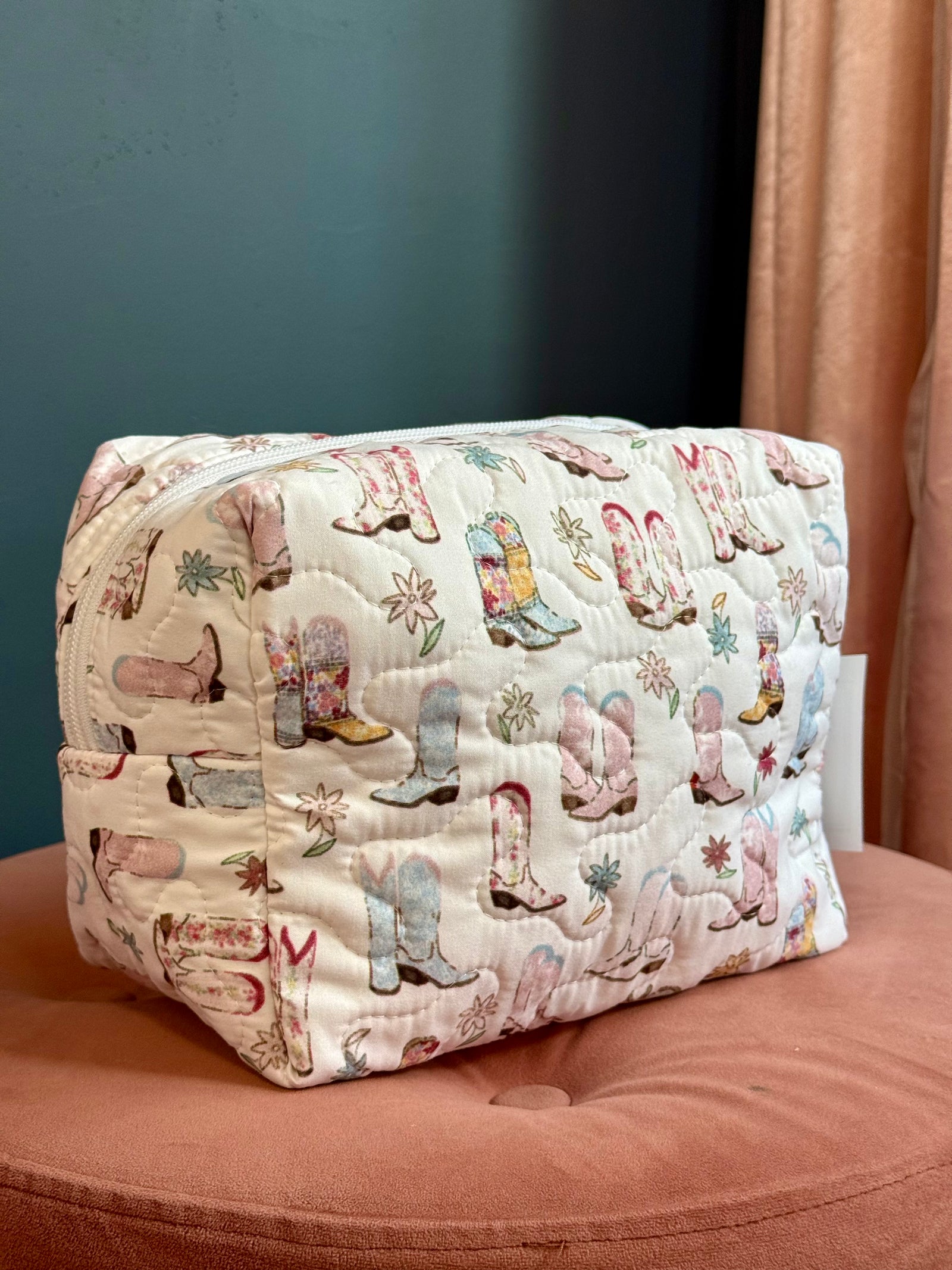 Ida Mae Pastel Boot Quilted Makeup Bag