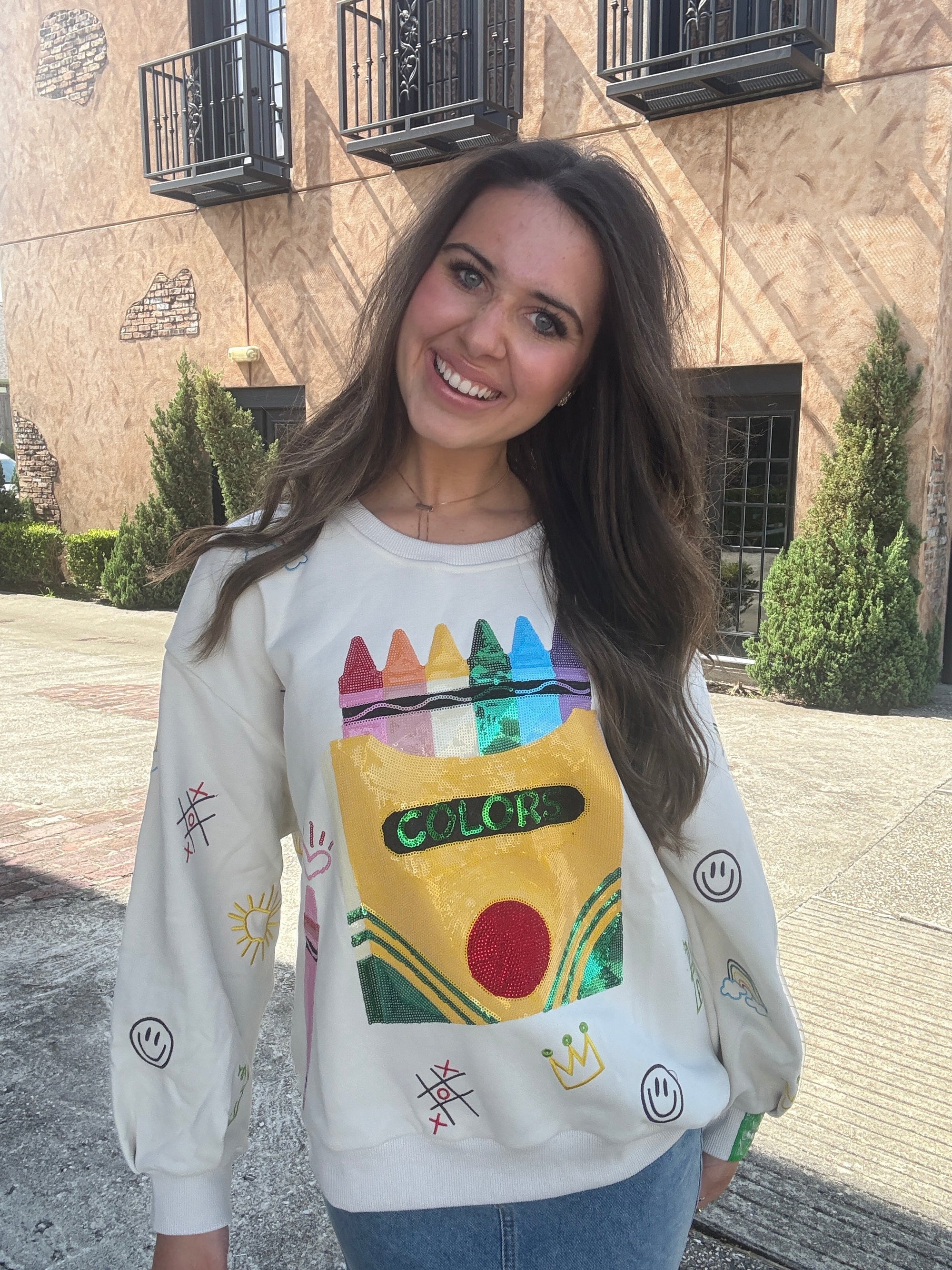 Queen of Sparkles Multi Crayon & Doodle Sweatshirt