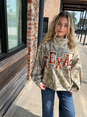 Queen of Sparkles Licensed Texas Mockneck Camo Sweatshirt