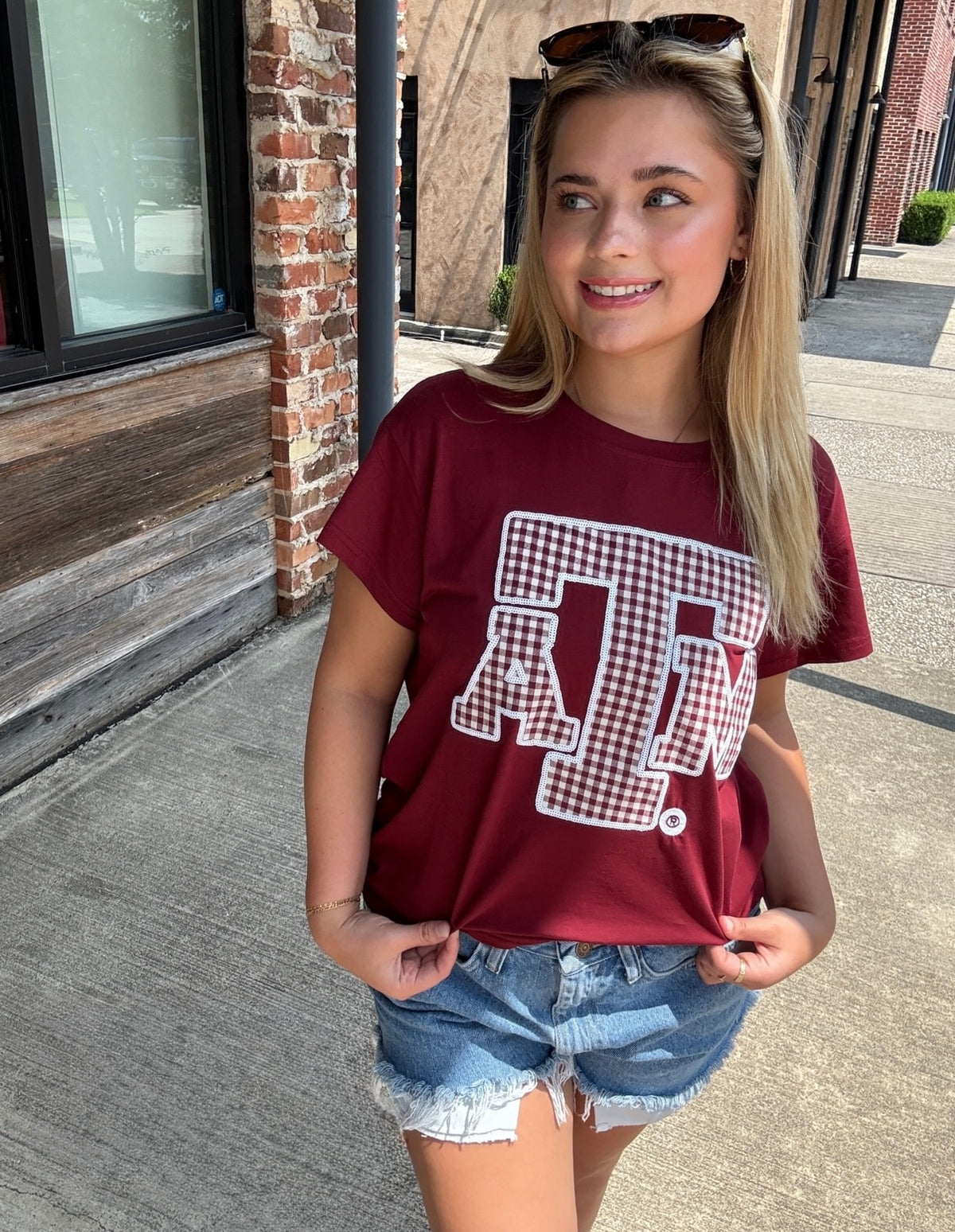 Queen of Sparkles Licensed Texas A&M Gingham Mascot Tee