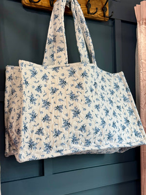 Ida Mae Picnic Floral Navy Quilted Tote Bag
