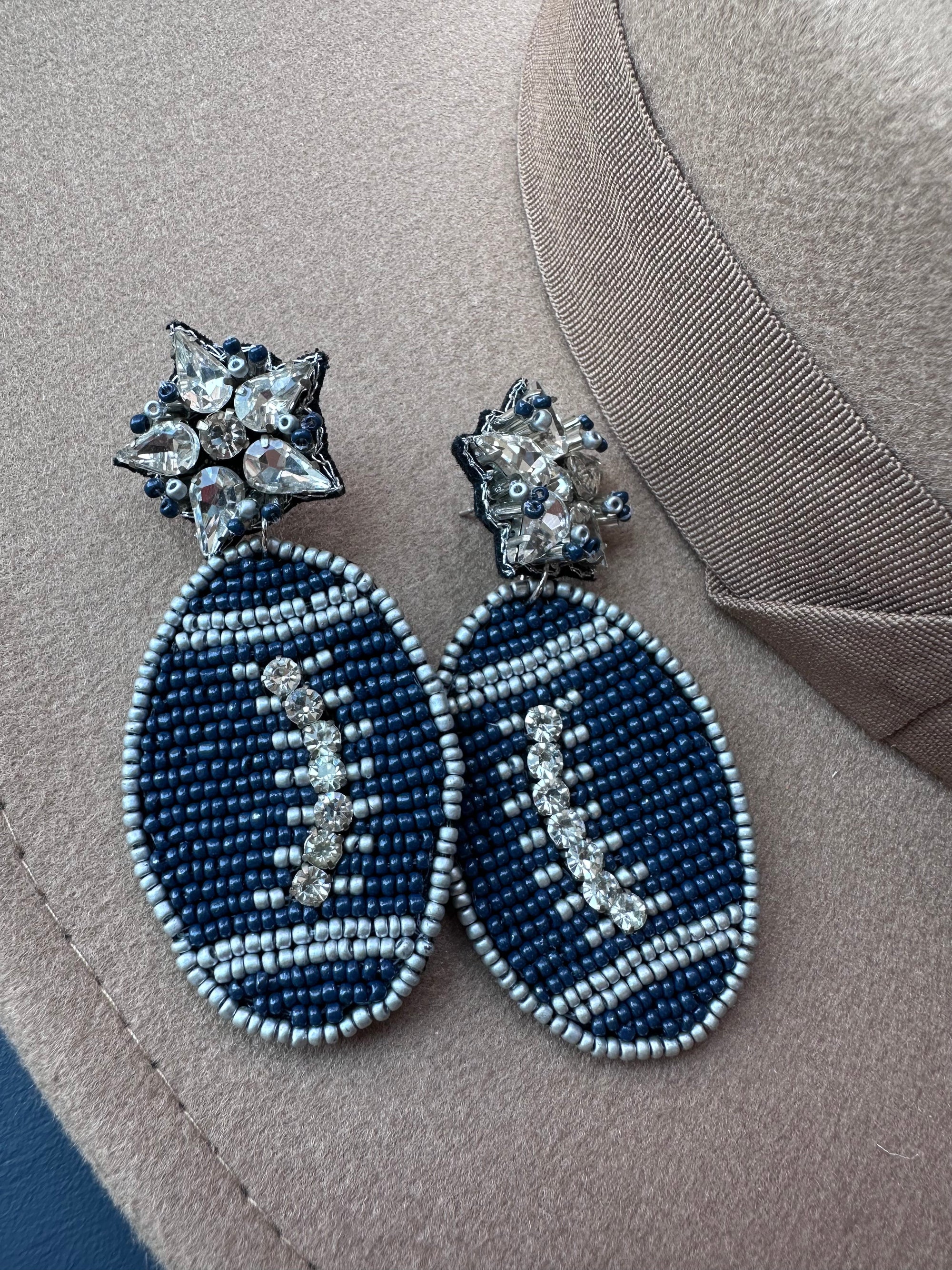 Navy & Silver Football Earrings