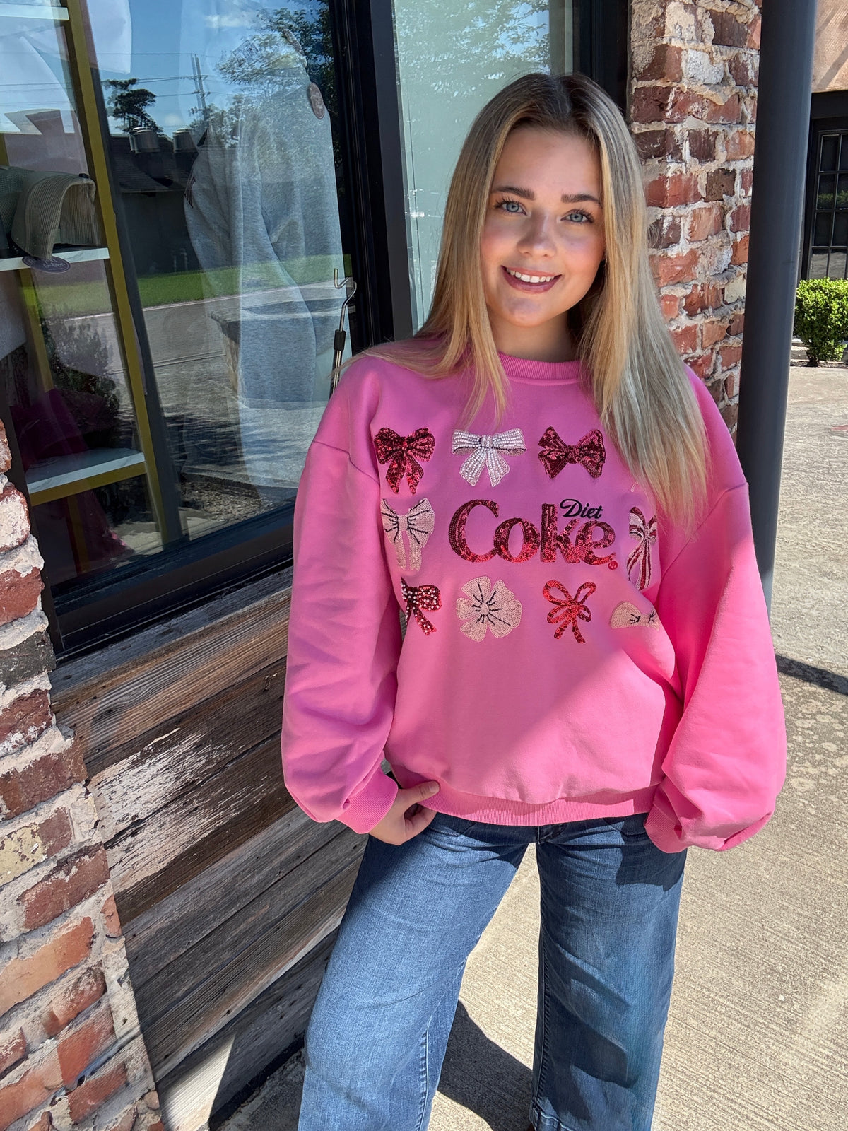 Queen of Sparkles Licensed Hot Pink 'Diet Coke' Bow Sweatshirt