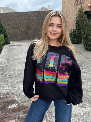Queen of Sparkles Black Rainbow QOS Logo Sweatshirt