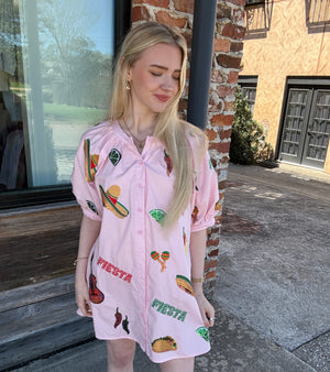Queen of Sparkles Light Pink Cinco Icon Button Up Cotton Dress