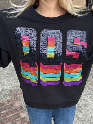Queen of Sparkles Black Rainbow QOS Logo Sweatshirt
