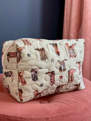 Ida Mae Thunderbird Boots Sage Quilted Makeup Bag