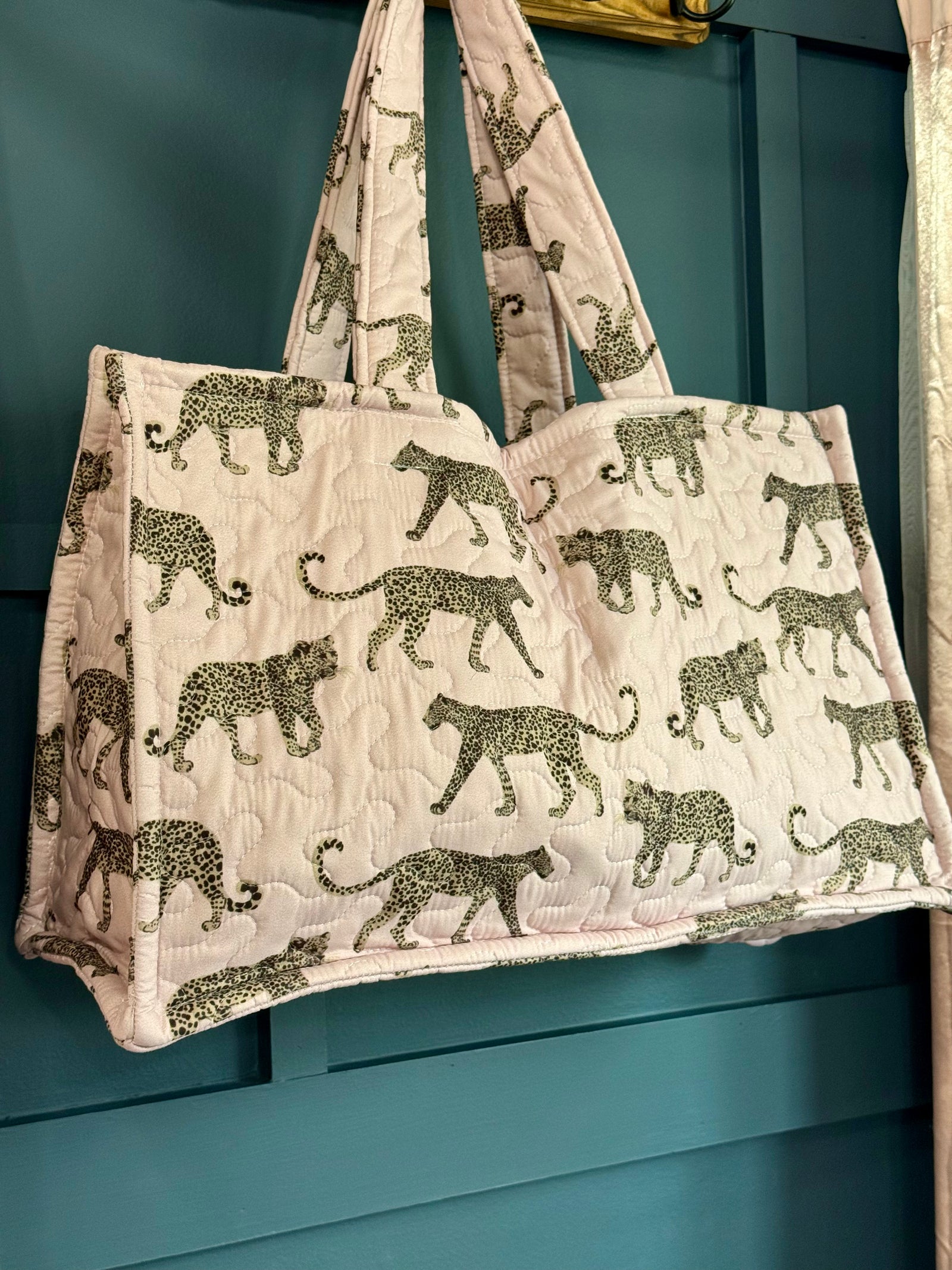 Ida Mae Leilani Leopard Rose Quilted Tote Bag