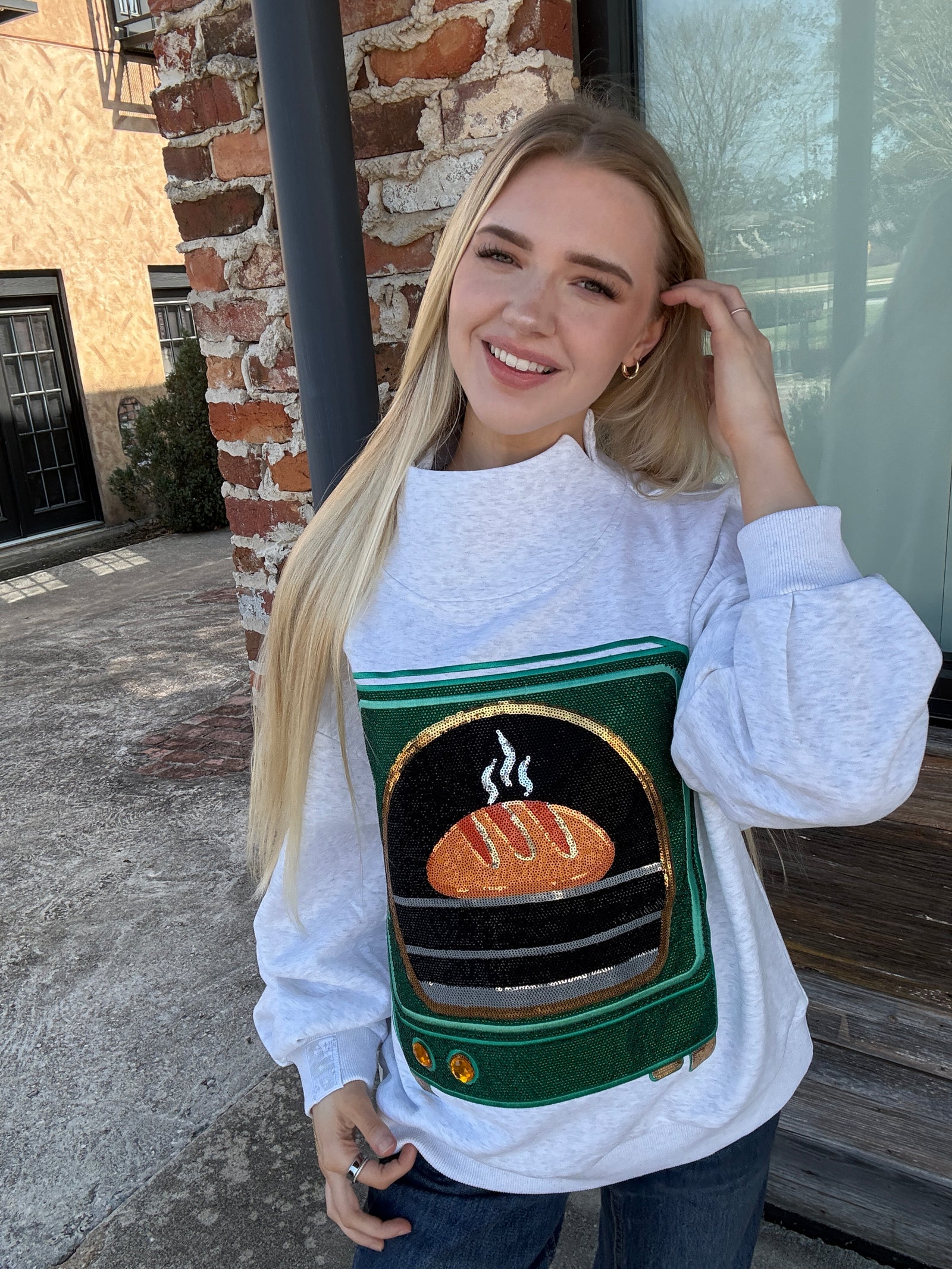 Queen of Sparkles Grey Bun in the Oven Mock Neck Sweatshirt