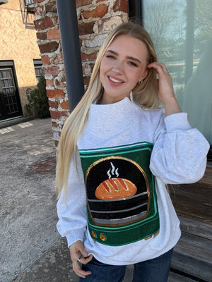 Queen of Sparkles Grey Bun in the Oven Mock Neck Sweatshirt