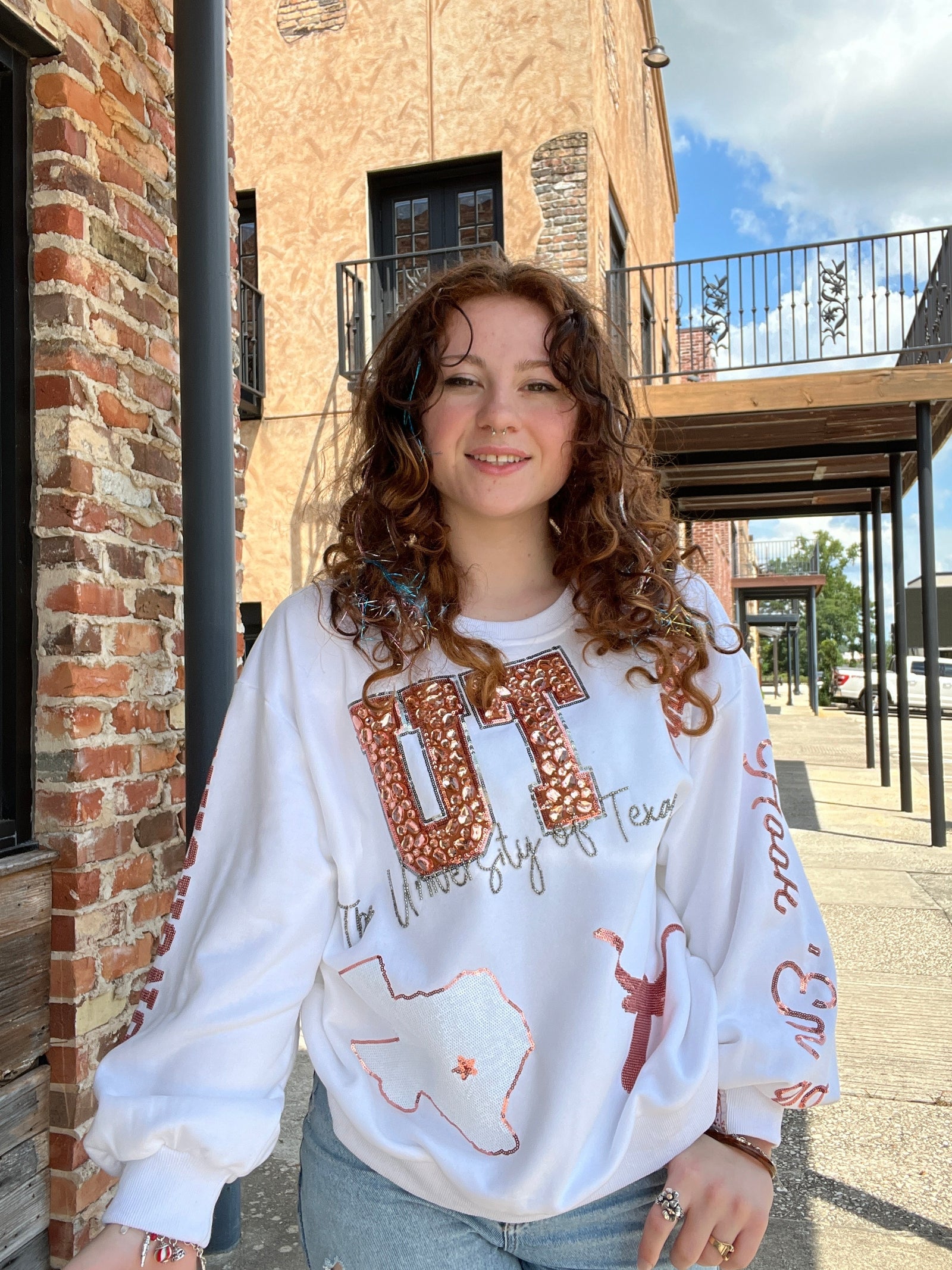 Queen of Sparkles Licensed Texas Big Icons Scattered All Over Sweatshirt