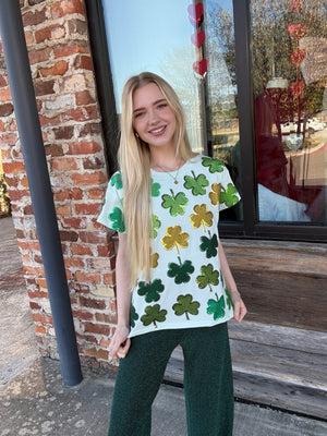 Queen of Sparkles Light Green Rhinestone Shamrock Tee