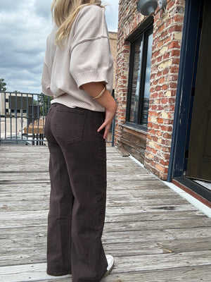 KUT from the Kloth Meg High Rise Wide Leg - Chocolate