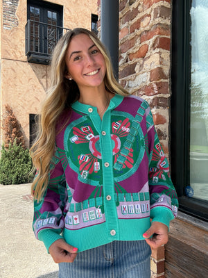 Queen of Sparkles Multi Mahjong Button Up Cardigan