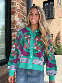 Queen of Sparkles Multi Mahjong Button Up Cardigan