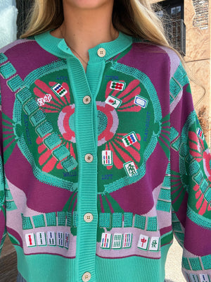 Queen of Sparkles Multi Mahjong Button Up Cardigan