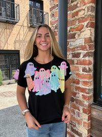 Queen of Sparkles Black Multi Gingham Ghost Patch Tee